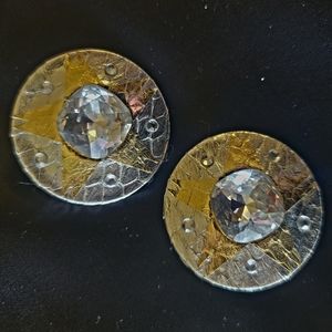 Beautiful Evening Rhinestone Clip Earrings Silver Leather Gold 🌟 Star🌟